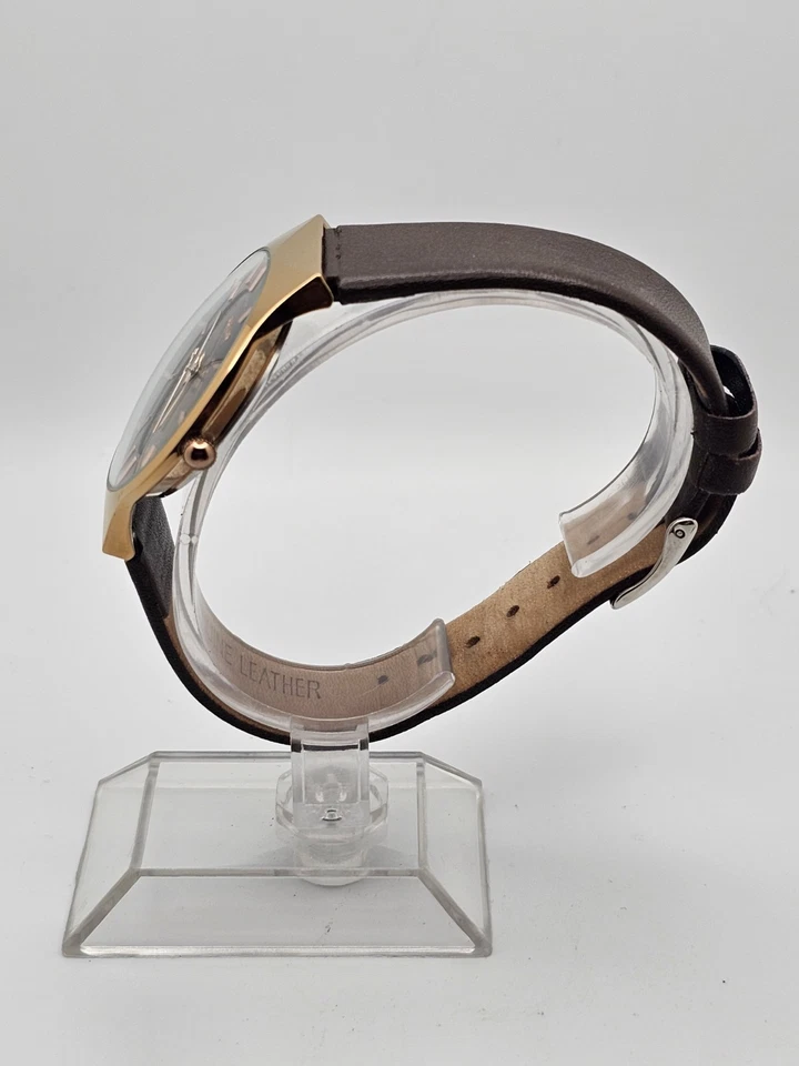 Reloj de cuarzo analógico Julius para hombre tono cobre JA-577M detalles oro rosa correa marrón Foto 3 de 4