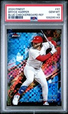 2024 TOPPS FINEST BLUE CHECKERBOARD REFRACTOR #41 BRYCE HARPER 14/99 PSA 10