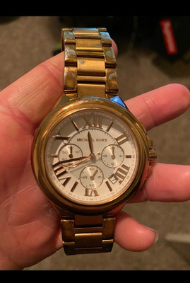 Michael Kors Gold Tone Chronograph Watch White Dial Date Needs Battery