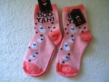 " NWT " 2 Pair Halloween " Boo Yah Ghost " Size 7-8.5 Socks " Great Gift "