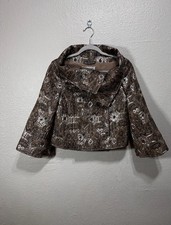 OSCAR DE LA RENTA Taupe Gray Silver Metallic Brocade Jacket Size 4 Snap Buttons