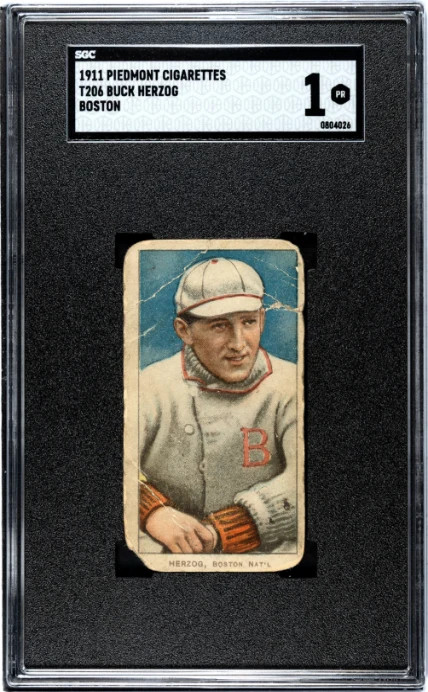 1909 T206 BUCK HERZOG NNO POOR PIEDMONT 350-460 SGC 1 BASEBALL BOSTON RUSTLERS