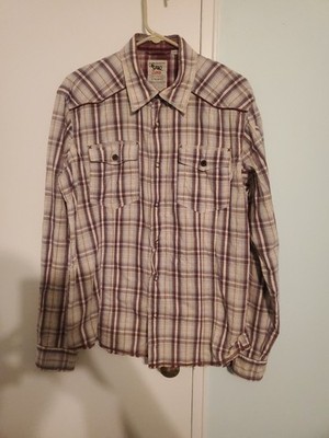 Triple Five Soul Mens Large Pearl Snap Western Shirt Red and White