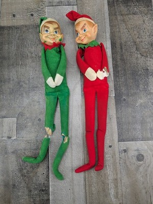 1950s - 60s Vintage Pixie Elf Knee Hugger Figurines Shelf Sitter Xmas Christmas 