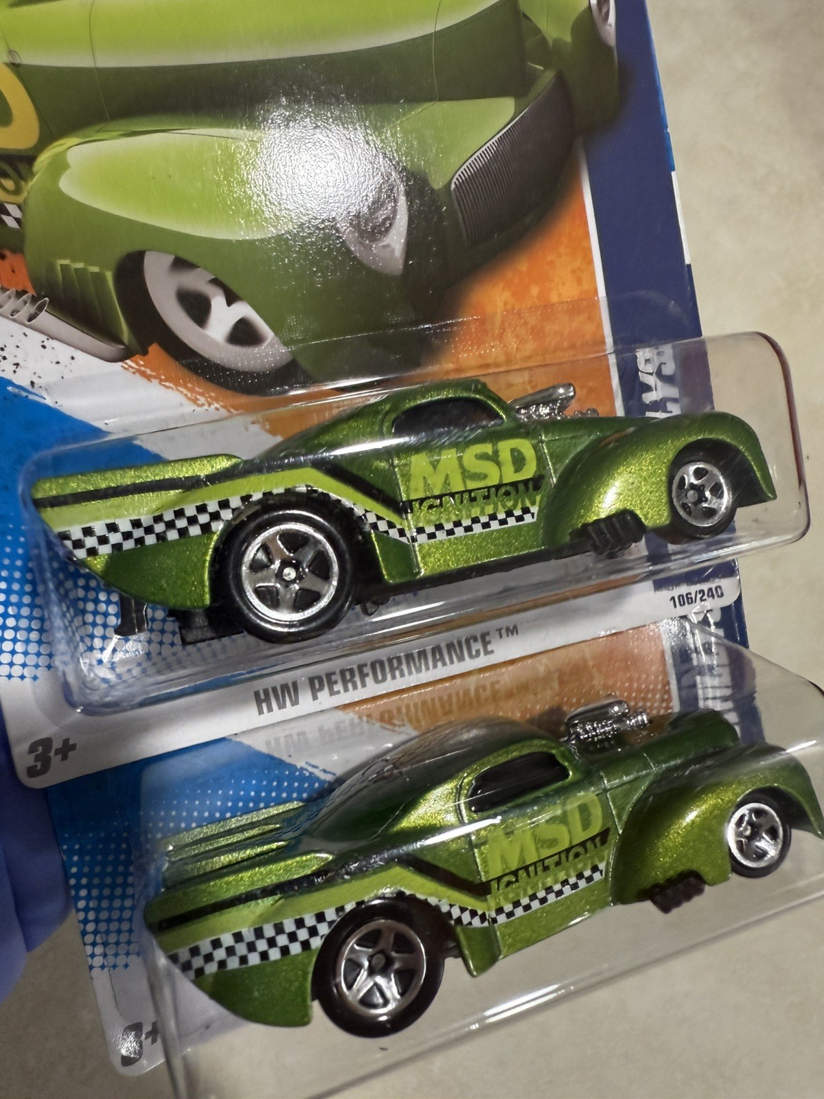 (2)  2011 HOT WHEELS GREEN '41 WILLYS 8/10 HW PERFORMANCE SERIES