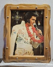 Vintage Elvis Presley Aloha Hawaii Lacquered Wooden Photo Plaque Working Clock!