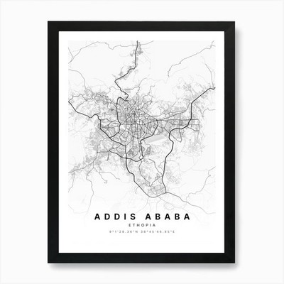 Addis Abeba Äthiopien weiße Karte 1 Ar gerahmtes Wandbild Poster Leinwanddruck Bild