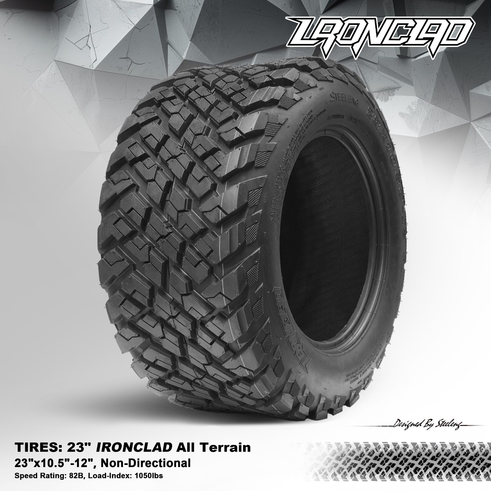 4x GOLF CART 12" Black Slotted Steel Wheels and 23"x10.5"-12" IRONCLAD A/T Tires