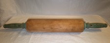Vintage Primitive Farmhouse Rolling Pin - Green/Teal & Natural 19" L x 2.5&rdquo; W