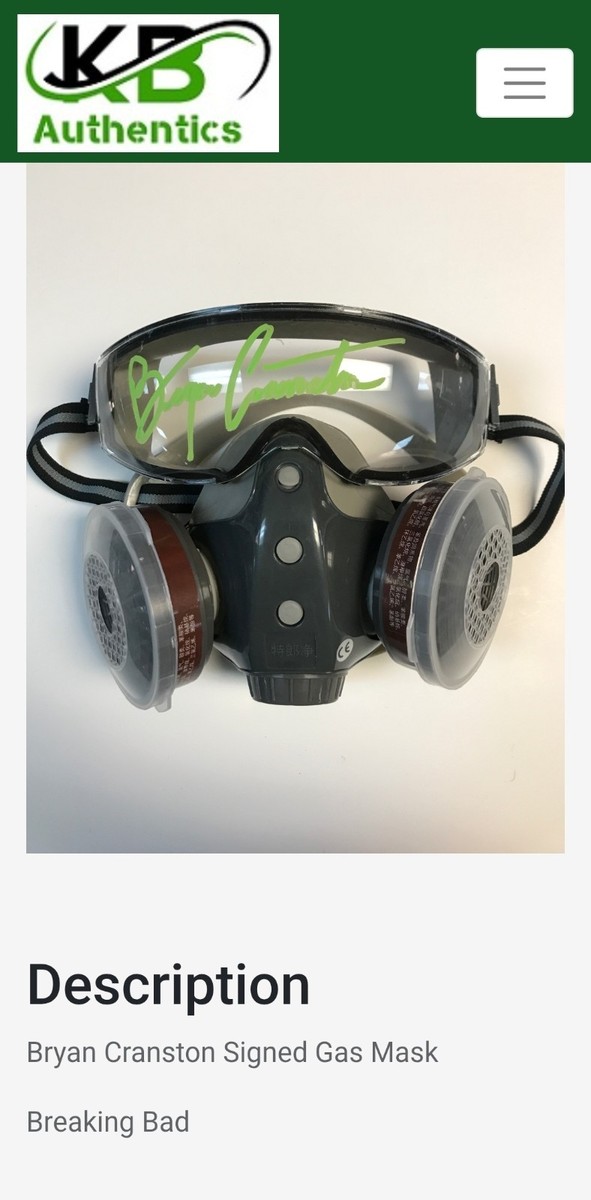 Bryan Cranston Signed Autograph Breaking Bad Heisenberg Gas Mask
