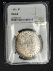 1886 Morgan 1$ NGC MS66 Dual Side Rim Toner