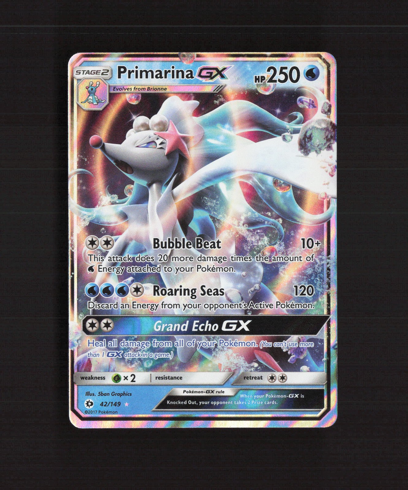 Primarina GX 42/149 Sun & Moon Ultra Rare Holo Pokemon Card NM