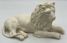 Lion Statue figurine Italy White Bonded Marble 10" Long
