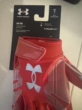 Under Armour F8 Football Gloves GlueGrip - Red/Silver - Adult Large **NEW**
