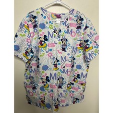 The Wonderful World of Disney Mickey  Minnie Mouse White Scrub Top Large