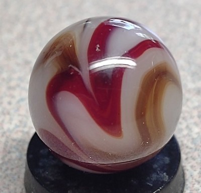 West Virginia Swirl marble, RW? Red & Brown swirls on Mirky Base-5/8'', Near Mint