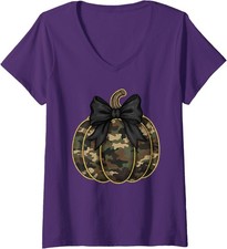 Camo Camouflage Pumpkin Halloween Costume Fun Ladies' V-Neck Tshirt
