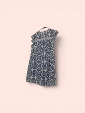 Blue & White Boho Print Flutter Sleeve Mini Dress