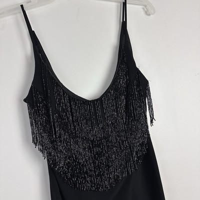 Vtg 90s Cache Slip Dress Fairy Grunge Sz 4 Beaded Fringe V Neck Cocktail Cruise