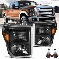 Headlamp 2011-2016 F-250 F-350 F-450 F-550 Super Duty Black Housing Amber Bulbs