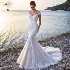 Princess Bride Mermaid Wedding Dress White Trailing Perspective Backless Lace We