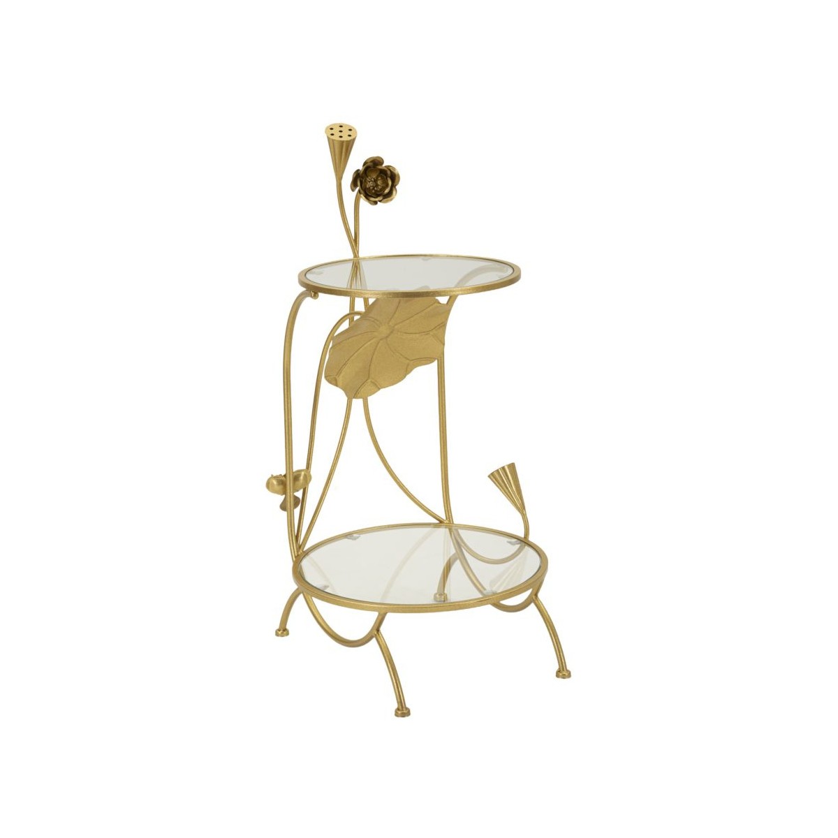 Table d'appoint 2 niveaux Flowers dorée de 78cm pour salon