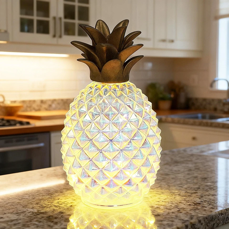 Mercury Glass Pineapple Lamp with Timer.Pineapple decortions Lights,Glass Tab... - Image 3 of 4
