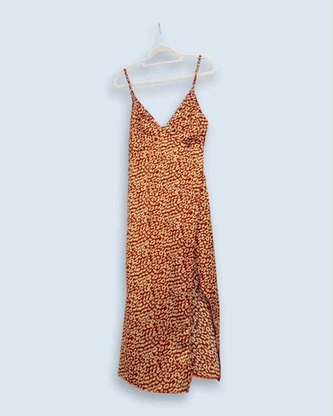 Dissh Slip Dress Midi Animal Print Orange Bias Cut Size 8 Silk Strappy