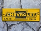 VINTAGE CHEVROLET PARTS & SERVICE PORCELAIN SIGN 12" X 4"