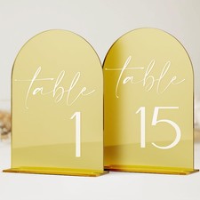 Gold Mirror Acrylic Wedding Table Numbers 1-15 With Stands 5x7 Arch Sign