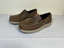 Hush Puppies Men Size 9 M Brown Leather Boat Shoes Comfort Slip-Ons EUC