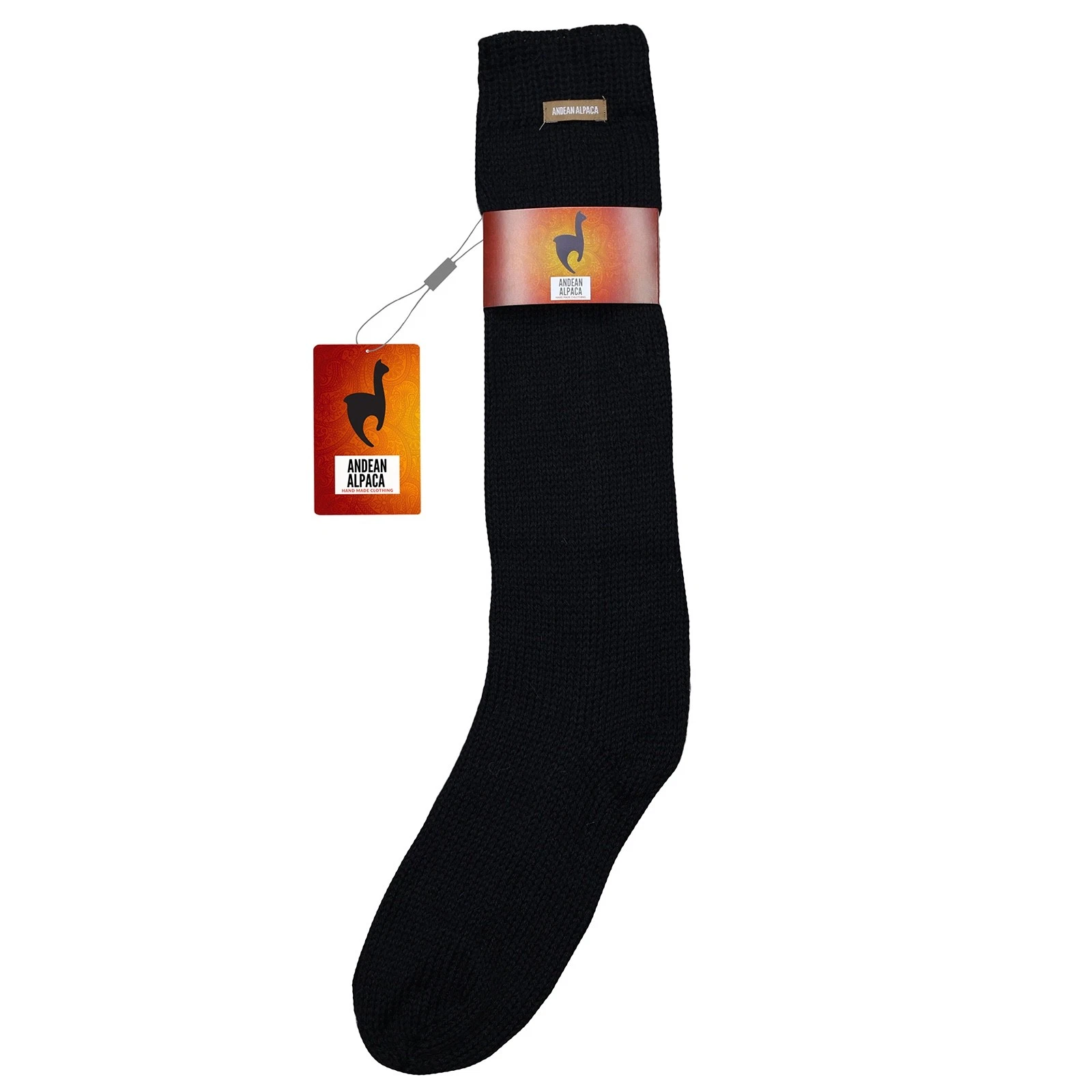HANDMADE ANDEAN ALPACA OVER THE CALF BLACK SOCKS
