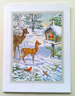 Deer cardinal birds visit Shrine vintage Christmas greeting card ZZ21