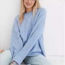 Aerie Womens Beyond Oversized Sweater XS Blue Knit Slouchy Lounge Soft NEW