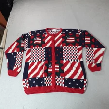 Vintage The Eagle's Eye Sweater Womens XL Red White Blue Cardigan Flag Patriotic