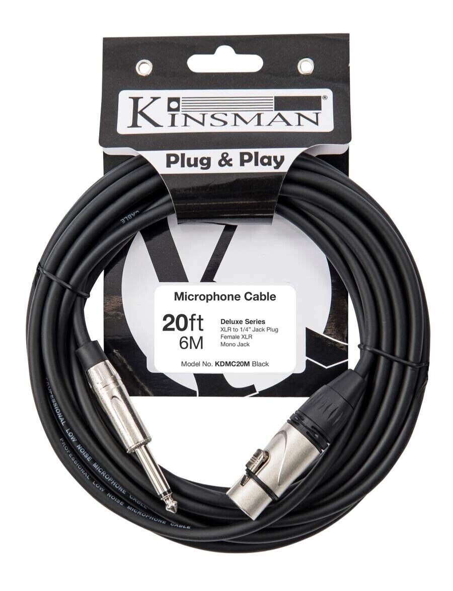 Kinsman Deluxe Mono Microphone Cable (20ft/6m) Low Noise XLR to 1/4 Jack by JHS