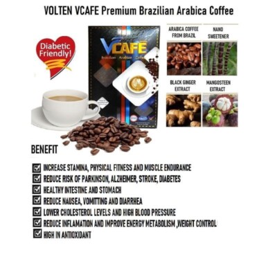 Original VCAFE Brazilian Arabica Coffee with Black Ginger Extract 20Sachets/Box 