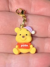Sleepy Winnie The Pooh Bear Charm Zipper Pull  Keychain Add On Clip 