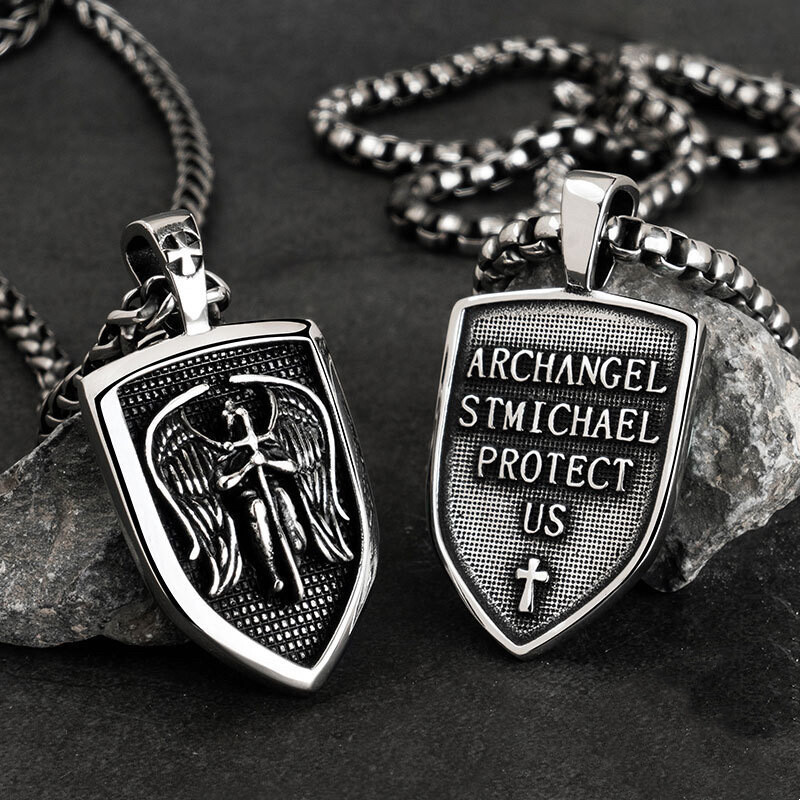 Mens Archangel Saint Michael Pendant Necklace Christian  Stainless Archangel St. Michael Necklace Christian Catholic Faith Birthday Gift main image 0