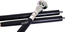 Vintage Vintage Designer Walking Canes Stick Silver Finish Round Handle Wood Can