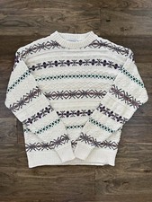 Vintage 80  s Fair isle Nordic Ski USA Made Sweater Pinnacle Cream Textured Knit