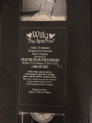 VHS Willy The Sparrow 1989 Fully Animated, Feature Films for Families Tested