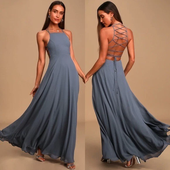 Navy Blue Maxi Dress - Lace-Up Maxi Dress - Chiffon Maxi Dress - Lulus