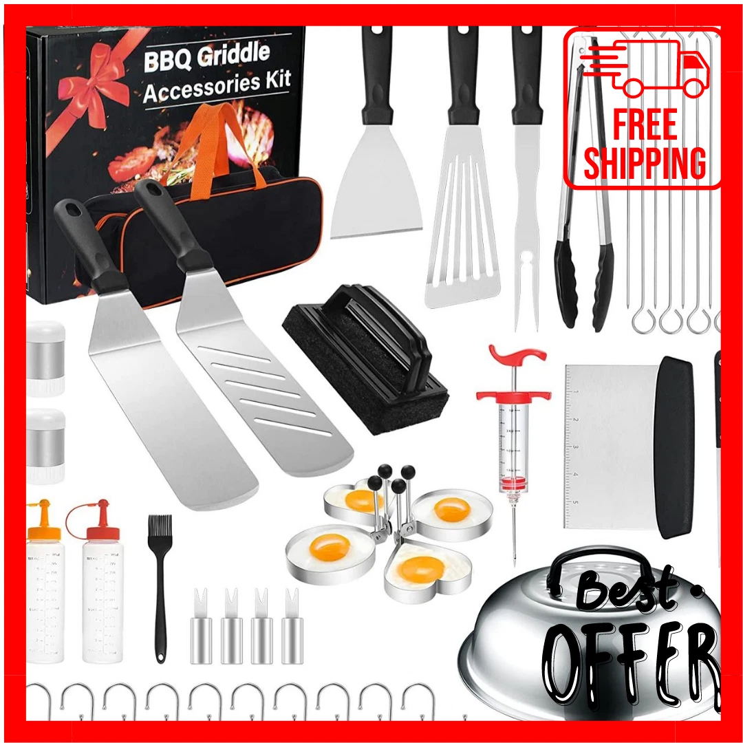 Griddle Accessories,15 Pcs Flat Top Grill Accessories kit for Blackstone  and Camp,Stainless Steel BBQ Accessories with Spatula, Basting