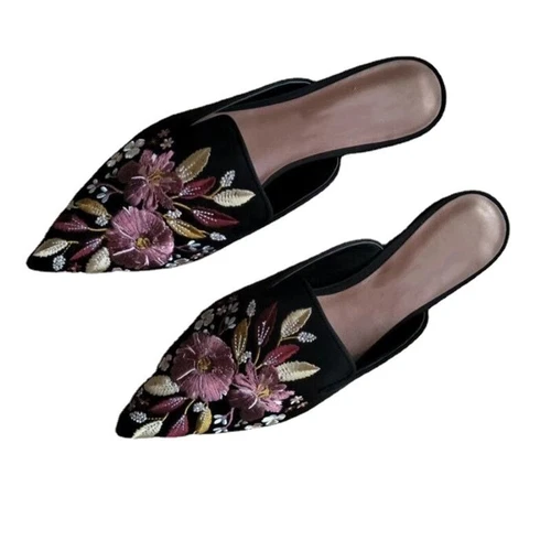 Embroidery Floral Women's Pointy Toe Slippers Flats Mules Casual Shoes Fashion - Bild 4 von 10