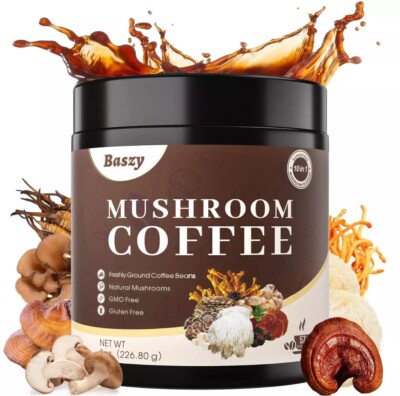 Baszy Mushroom Coffee- Blend with 10-in-1 Mushroom Power Arabica Instant Coff...
