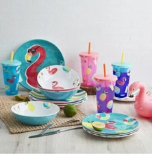 Zak Designs 16-Piece Color-Changing Tumbler Melamine Plate Bowl Dinnerware Set