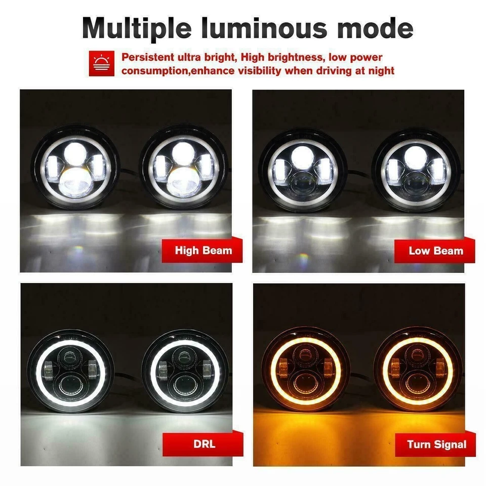 7" Round LED Headlights + 4" Fog Lights Combo Kit For Jeep Wrangler JK 2007-17 Foto 4 de 4