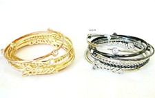 NEW GUESS 7 PC SILVER,GUNMETAL+ROSE GOLD TONE TWISTED+CRYSTAL BRACELET,BANGLES