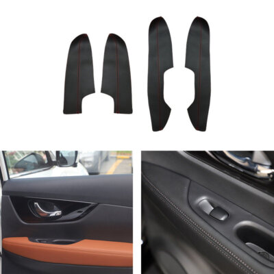 4x BLACK / BEIGE Door Handle Armrest Panels Cover for Nissan X-Trail Rogue 14-18